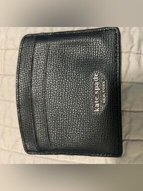 kate spade Black Pebbled Leather Card Wallet with Gold Logo
